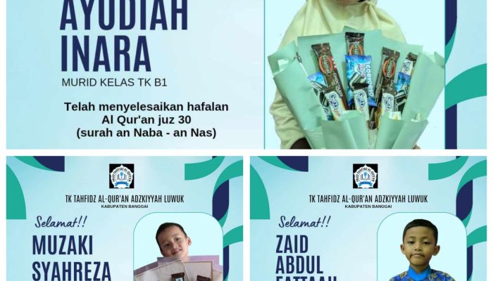 Selamat! Murid Kelas TK B Tahfidz Alquran Adzkiyyah Selesaikan Hafalan Hingga 2 Juz