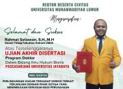 Selamat! Rahmat Setiawan Dosen FH Unismuh Luwuk Raih Gelar Doktor di Universitas Jayabaya Jakarta