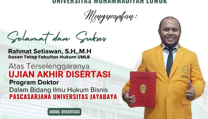 Selamat! Rahmat Setiawan Dosen FH Unismuh Luwuk Raih Gelar Doktor di Universitas Jayabaya Jakarta