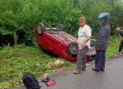 Kecelakaan Tunggal, Toyota Yaris Terbalik di Huhak Pagimana