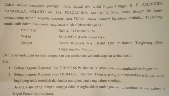 Beredar Undangan Kampanye AT-FM untuk TKBM Tangkiang, Tidak Hadir Diancam Sanksi