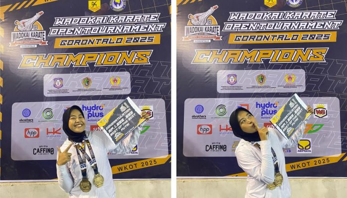 Nurul Safitri, Mahasiswi FKIP Unismuh Luwuk Sukses Sabet 3 Emas di Turnamen Karate Wadokai 2025