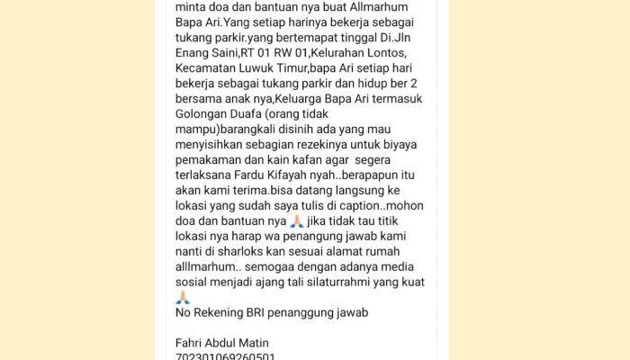 Waspada Penipuan! Modus Minta Bantuan Pemakaman Atas Nama Warga Luwuk Timur