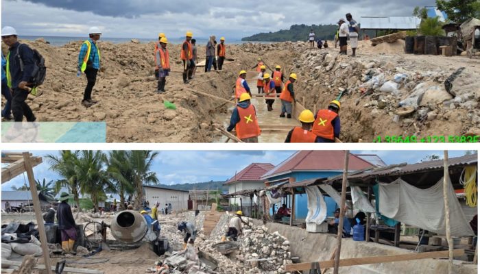 Pembangunan Rekonstruksi Pengaman Pasang Surut Desa Kombutokan Capai 33,253 Persen
