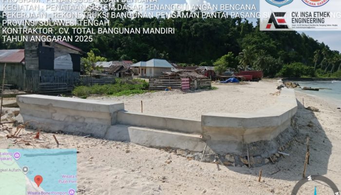 Pekerjaan Rekonstruksi Pengaman Pasang Surut Desa Lalong Capai 89,97 Persen